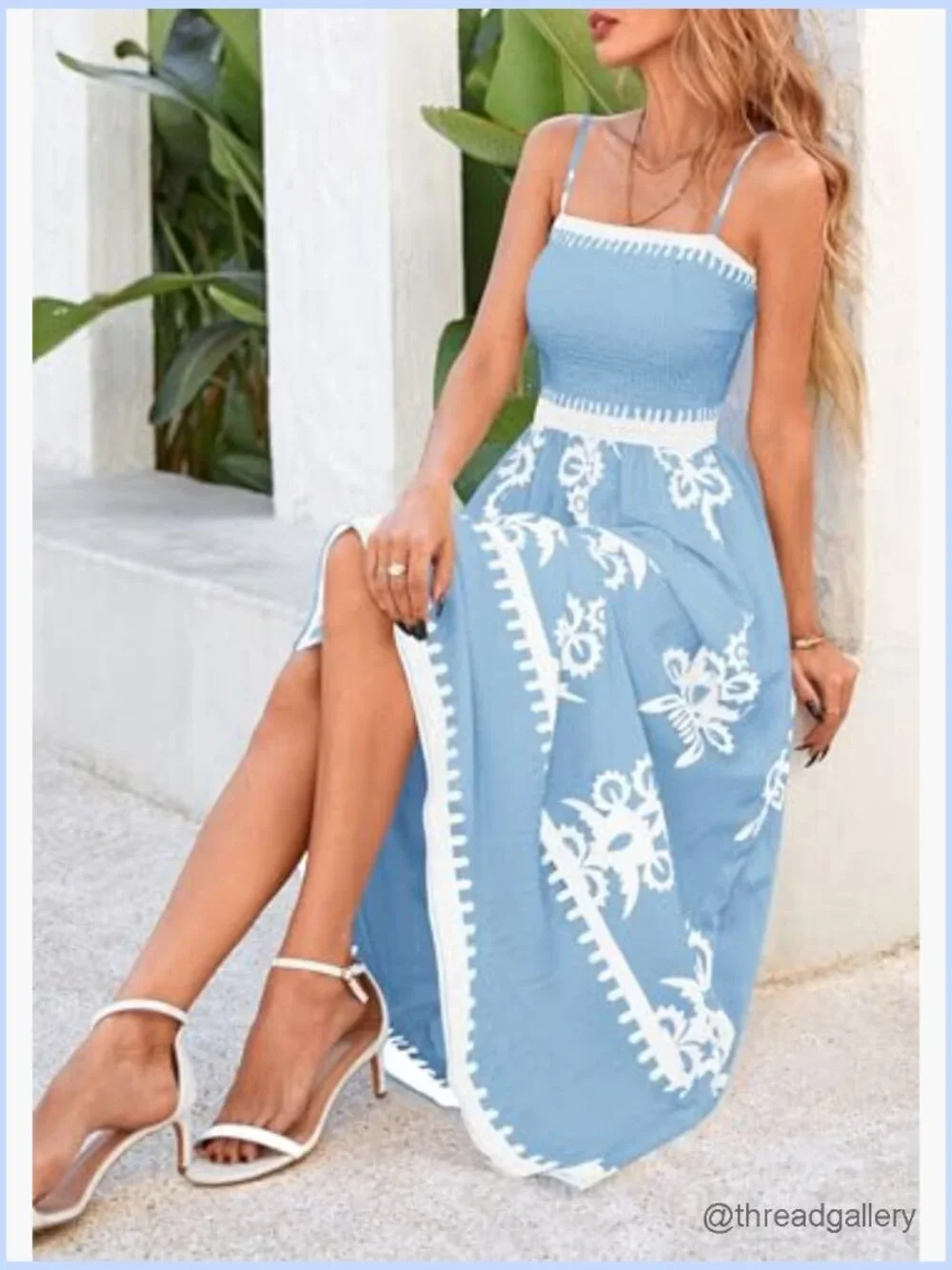 Women's Floral Maxi Dress Spaghetti Strap Smocked A-Line Sundress - Picture 5 of 7